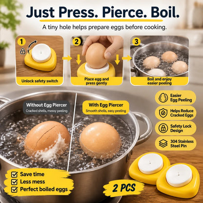 🥚 2PCS Egg Piercer for Perfect Boiled Eggs – Easy Peel Egg Tool with Safety Lock & 304 Stainless Steel Pin
